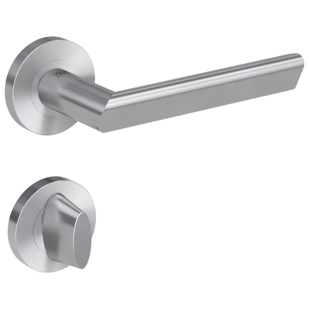 TRI 134 door handle set Screw-on system GK3 round escutcheons WC satin stainless steel