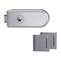 Silhouette product image in perfect product view shows the GRIFFWERK glass door lock set CLASSICO in the version wc lock side, brushed steel, 3-part hinge set