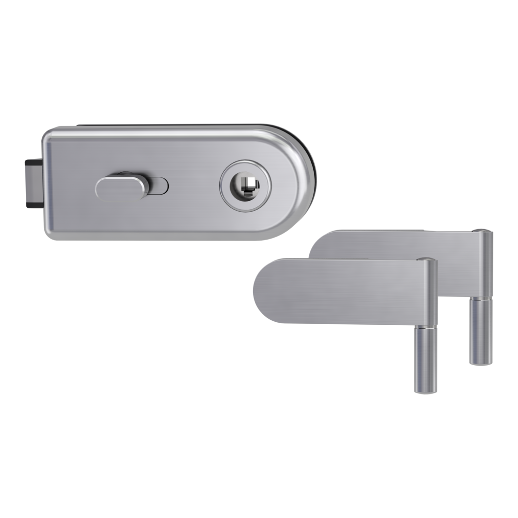 glass door lock set CLASSICO wc lock side silent 2-part hinges brushed steel