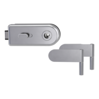 Silhouette product image in perfect product view shows the GRIFFWERK glass door lock set CLASSICO in the version unlockable, brushed steel, 2-part hinge set