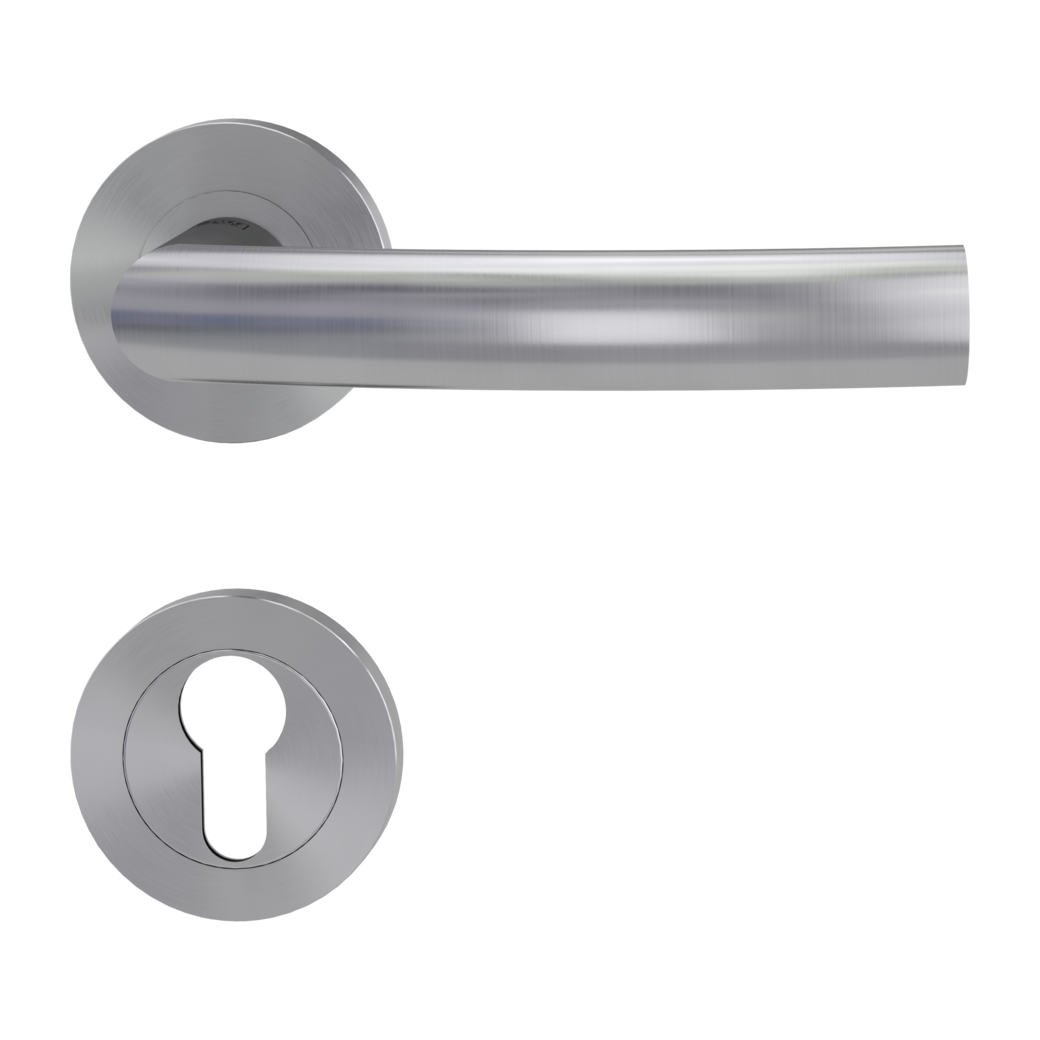 door handle set LORITA PROF screw on FP rose set round euro profile brushed steel