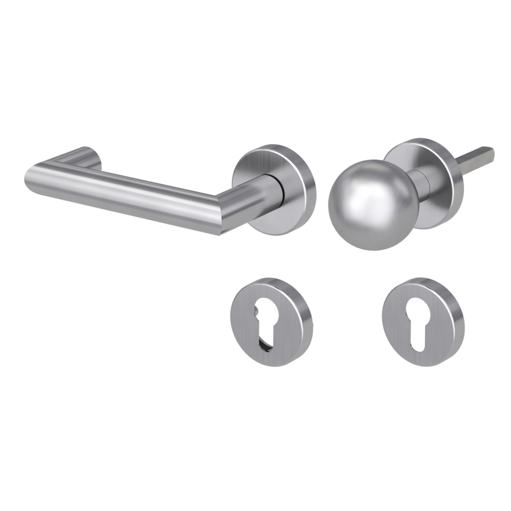 knob handle rose set LUCIA clip on panic rose set round knob R4 38-50mm brushed steel L