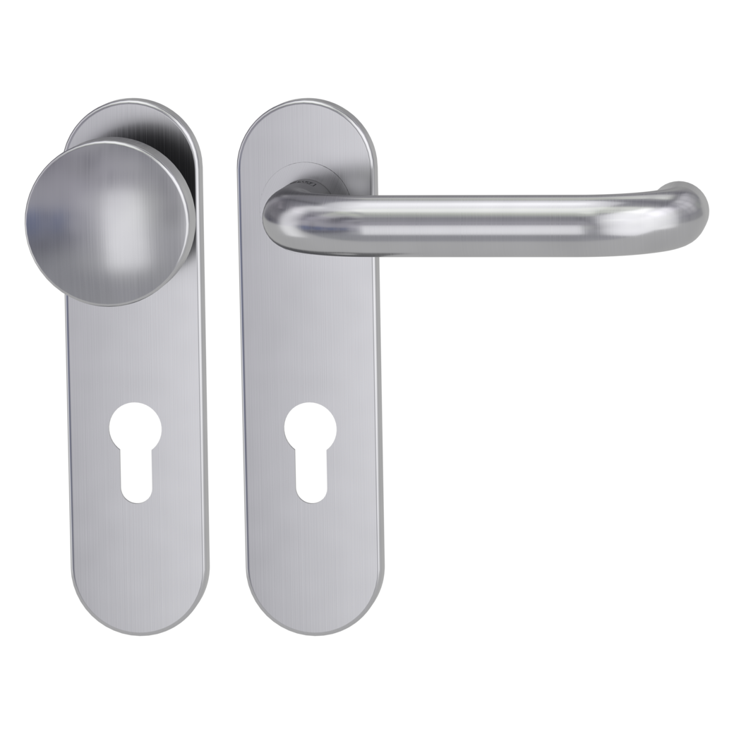 knob handle rose set ALESSIA PROF screw on panic short plate round knob R2 38-50mm brushed steel R