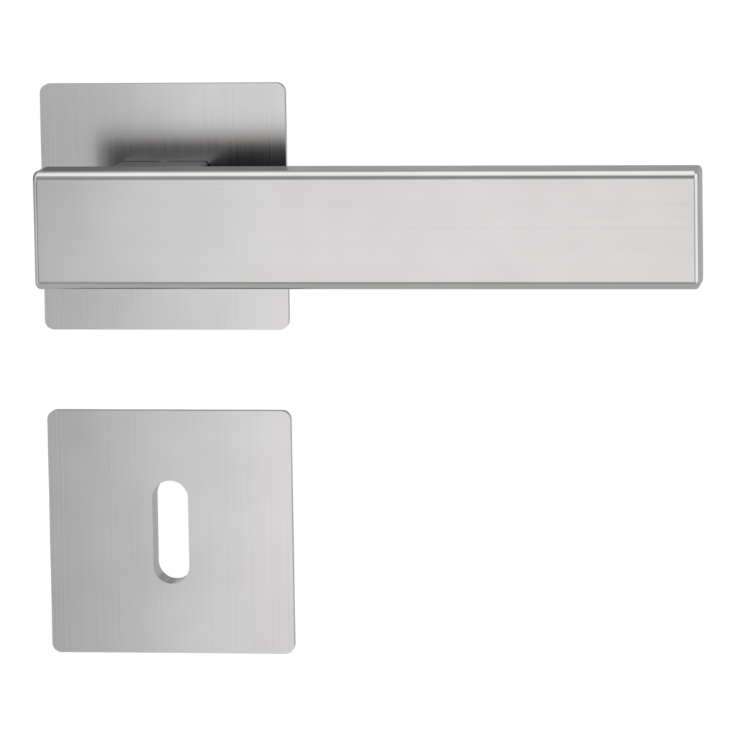 door handle set CUBICO PIATTA S QUATTRO flat rose rose set square mortice lock brushed steel