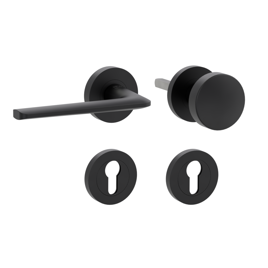 REMOTE alternate set Screw-on system GK4 round escutcheons Knob R2 graphite black L