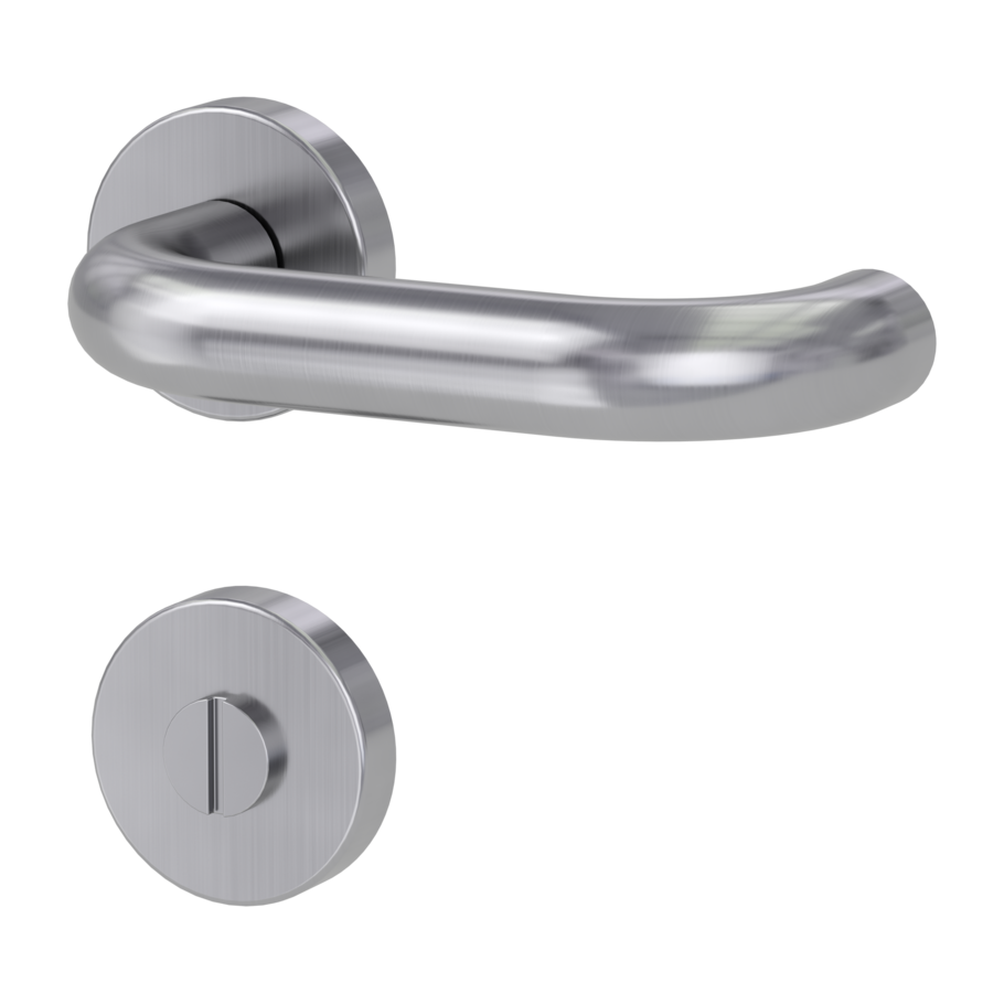 Isolated product image in the left-turned angle shows the GRIFFWERK rose set ALESSIA in the version turn and release - brushed steel - clip on technique outside view