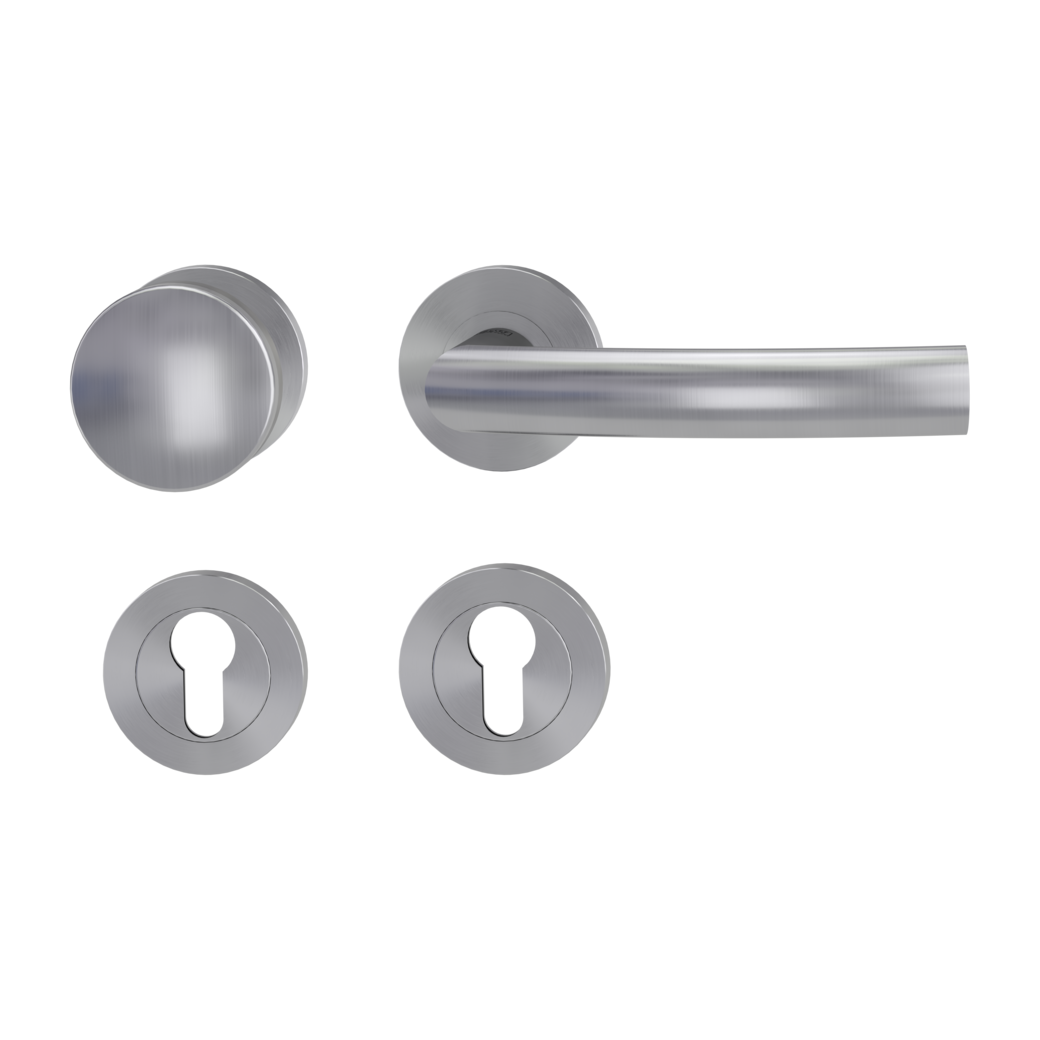 knob handle rose set LORITA PROF screw on cl4 rose set round knob R2 brushed steel R