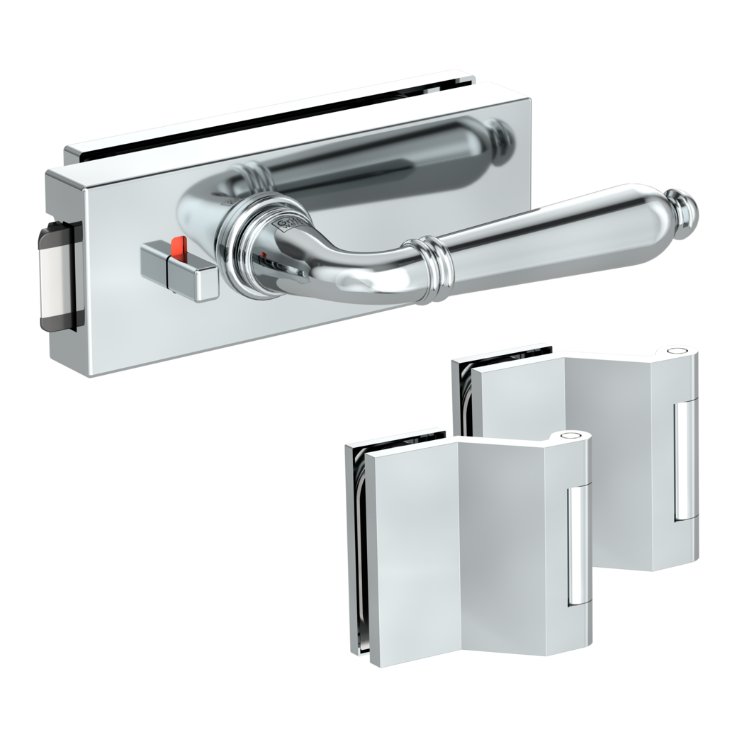 glass door lock set PURISTO S smart2lock silent 3-part hinges CAROLA chrome optic