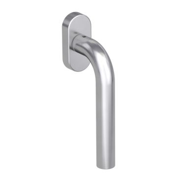 Silhouette product image in perfect product view shows the Griffwerk window handle DANIELA in the version unlockable, brushed steel
