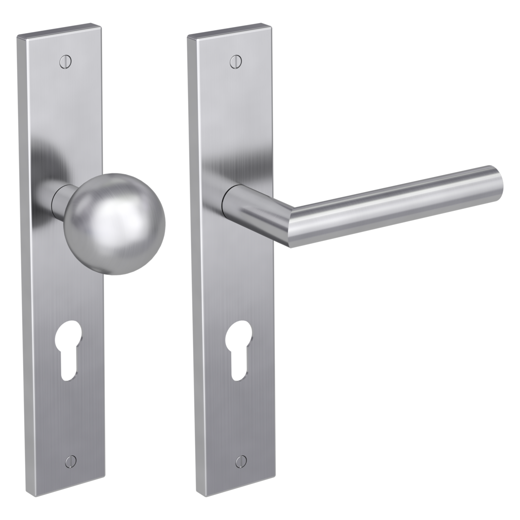 knob handle rose set LUCIO deco screw long plate square knob R4 brushed steel R