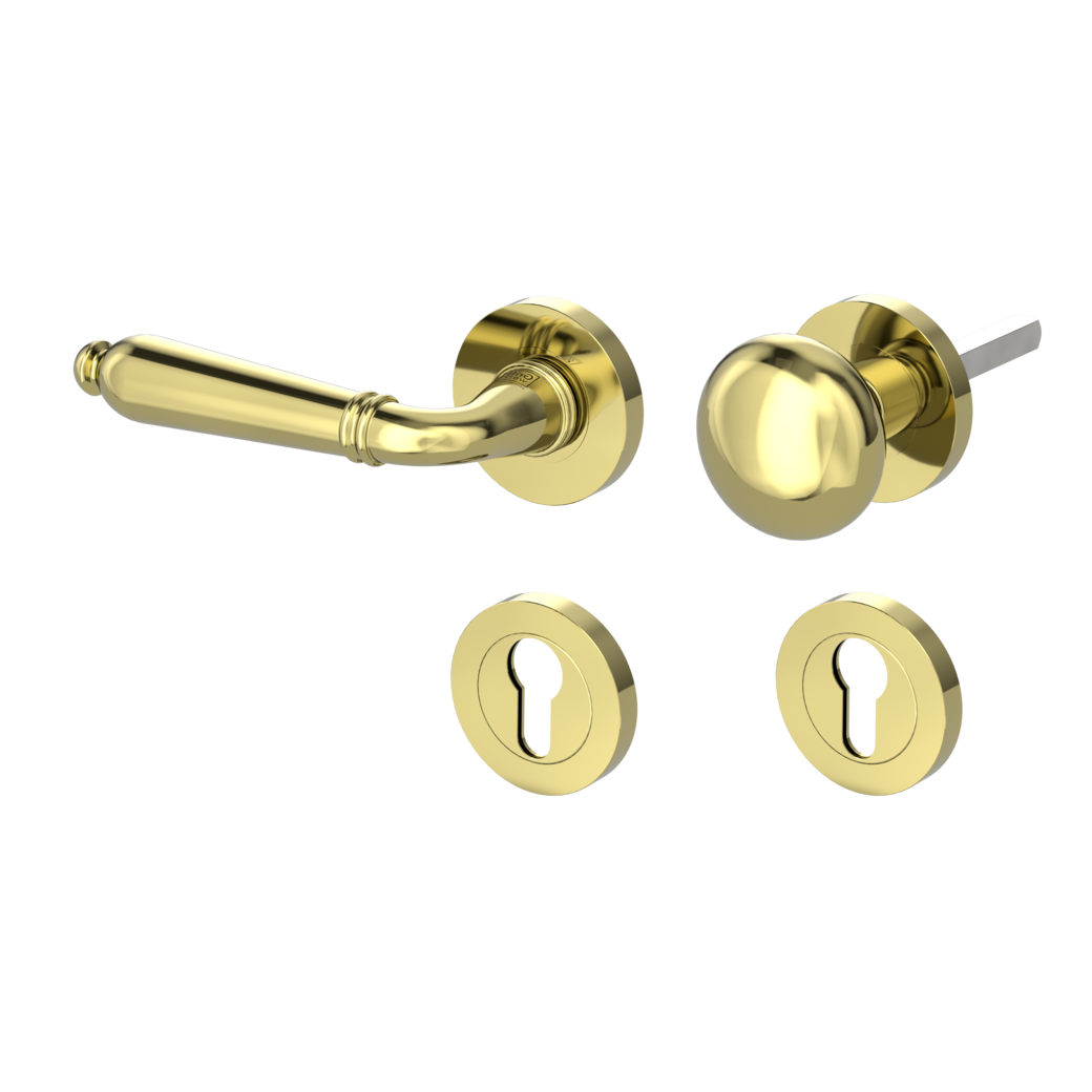 CAROLA alternate set Screw-on system GK4 round escutcheons Knob R21 brass effect L