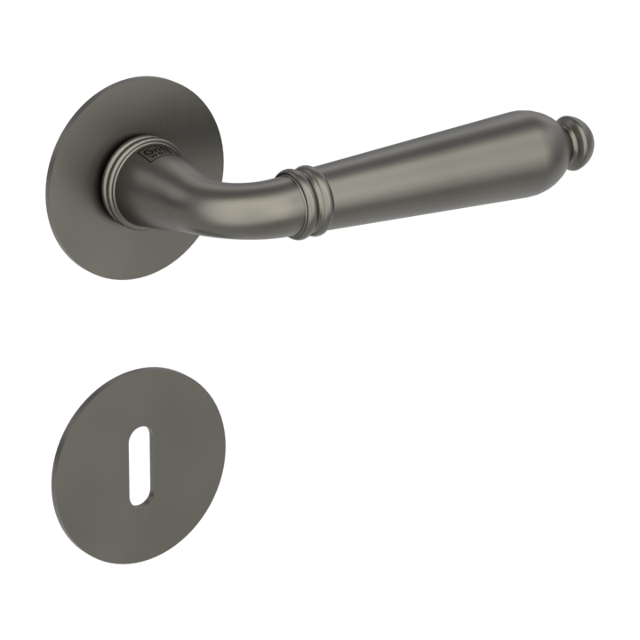 Silhouette product image in perfect product view shows the Griffwerk handle CAROLA PIATTA S mortice lock, cashmere grey
