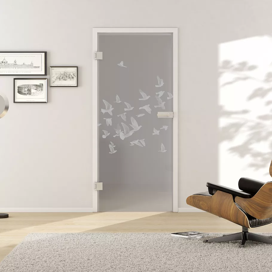Glasdrehtür BIRDS&BIRD 695 ESG MOON GREY matt 709x1972x8mm Studio/Office DIN L
