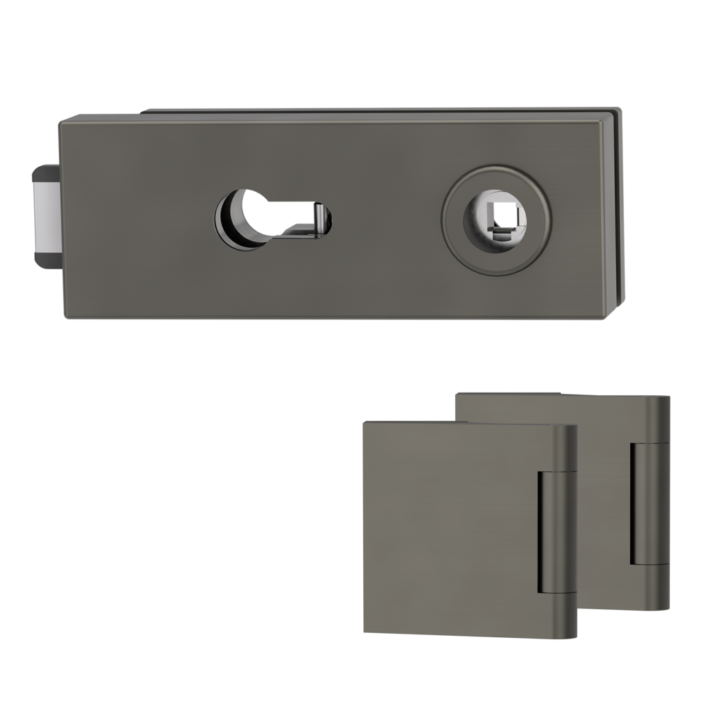 glass door lock set PURISTO S euro profile silent 3-part hinges cashmere grey