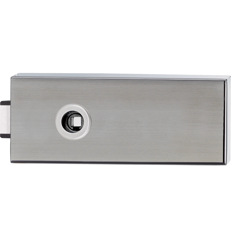 Silhouette product image in perfect product view shows the GRIFFWERK glass door fitting PURISTO 1.0 in the version unlockable - stainless steel mat - 3-part hinge studio/office 