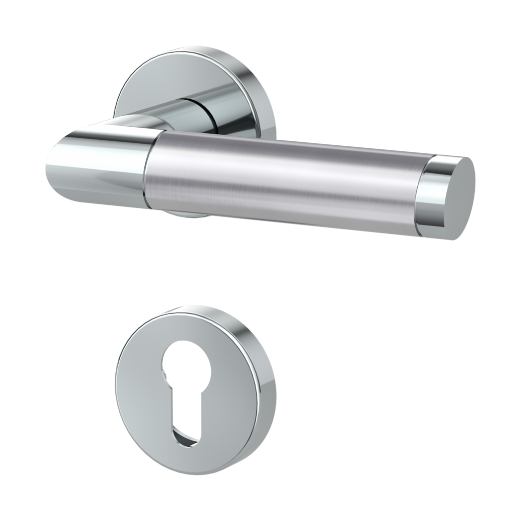 door handle set CHRISTINA clip on cl3 rose set round euro profile polished/brushed steel