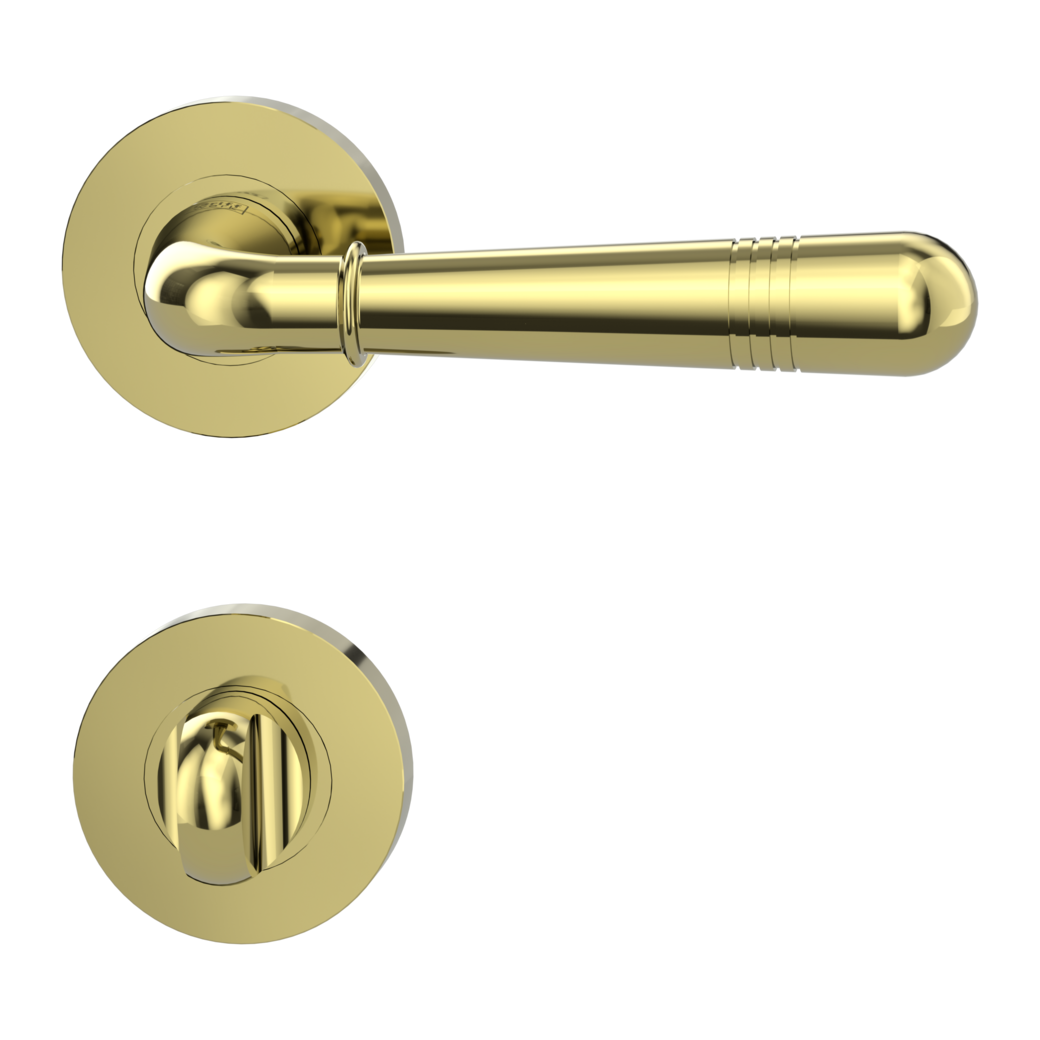 FABIA door handle set Screw-on system GK4 round escutcheons WC brass effect