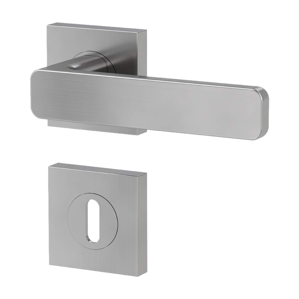 MINIMAL MODERN door handle set Screw-on sys.GK4 straight-edged escut. Cipher bit velvet grey