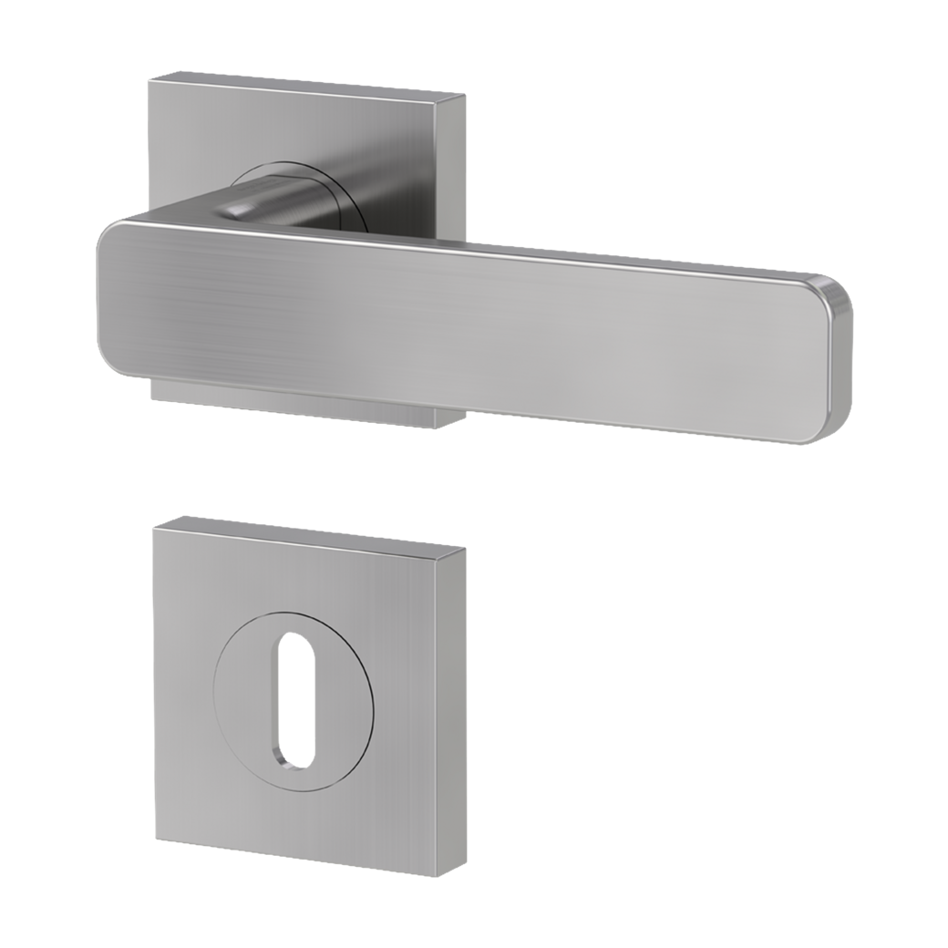 door handle set MINIMAL MODERN screw on cl4 rose set square mortice lock velvety grey