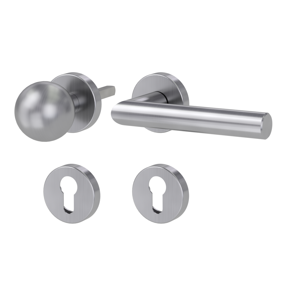 knob handle rose set LUCIA clip on FP rose set round knob R4 38-50mm brushed steel R