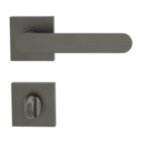 Freigestelltes Produktbild im idealen Blickwinkel fotografiert zeigt die GRIFFWERK Rosettengarnitur METRICO PROF in der Ausführung WC-Schließer - Edelstahl matt - Schraubtechnik Innenansicht 