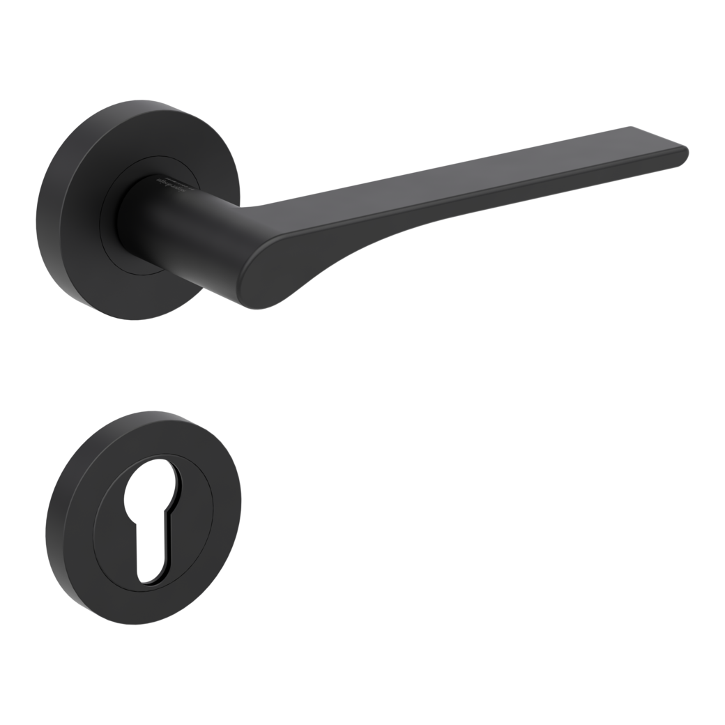 LEAF LIGHT door handle set Screw-on system GK4 round escutcheons Profile cylinder graphite black