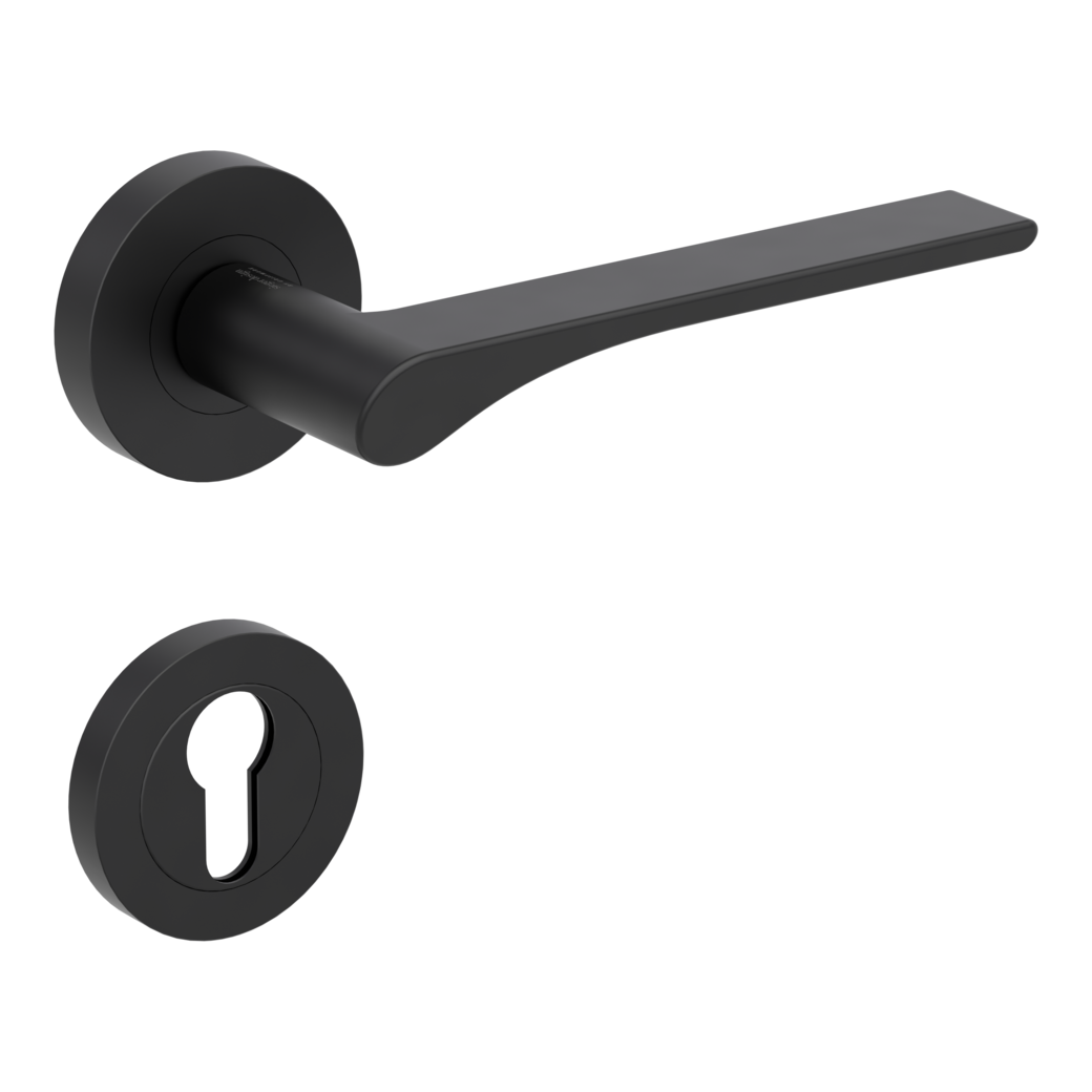 door handle set LEAF LIGHT screw on cl4 rose set round euro profile graphite black