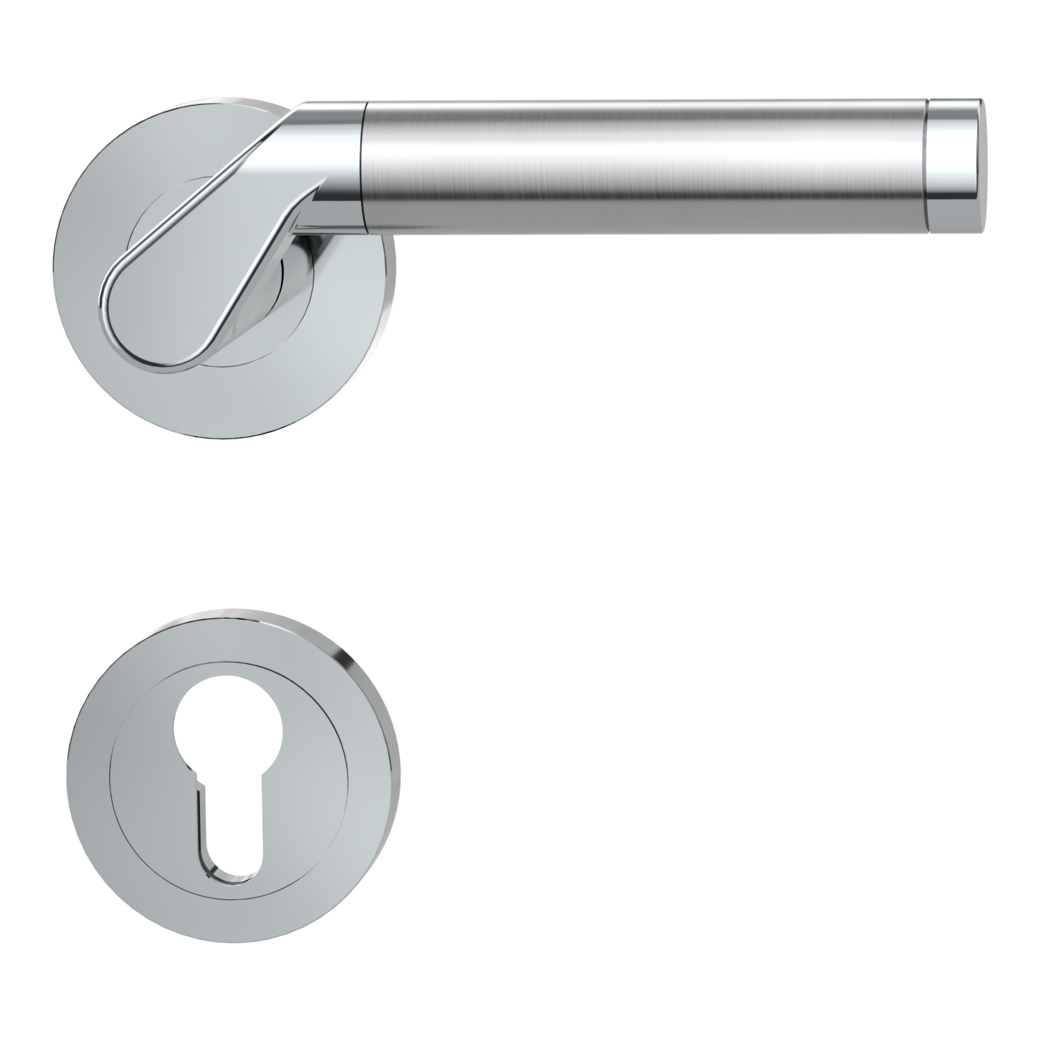 door handle set CORINNA screw on cl4 rose set round euro profile chrome/brushed steel