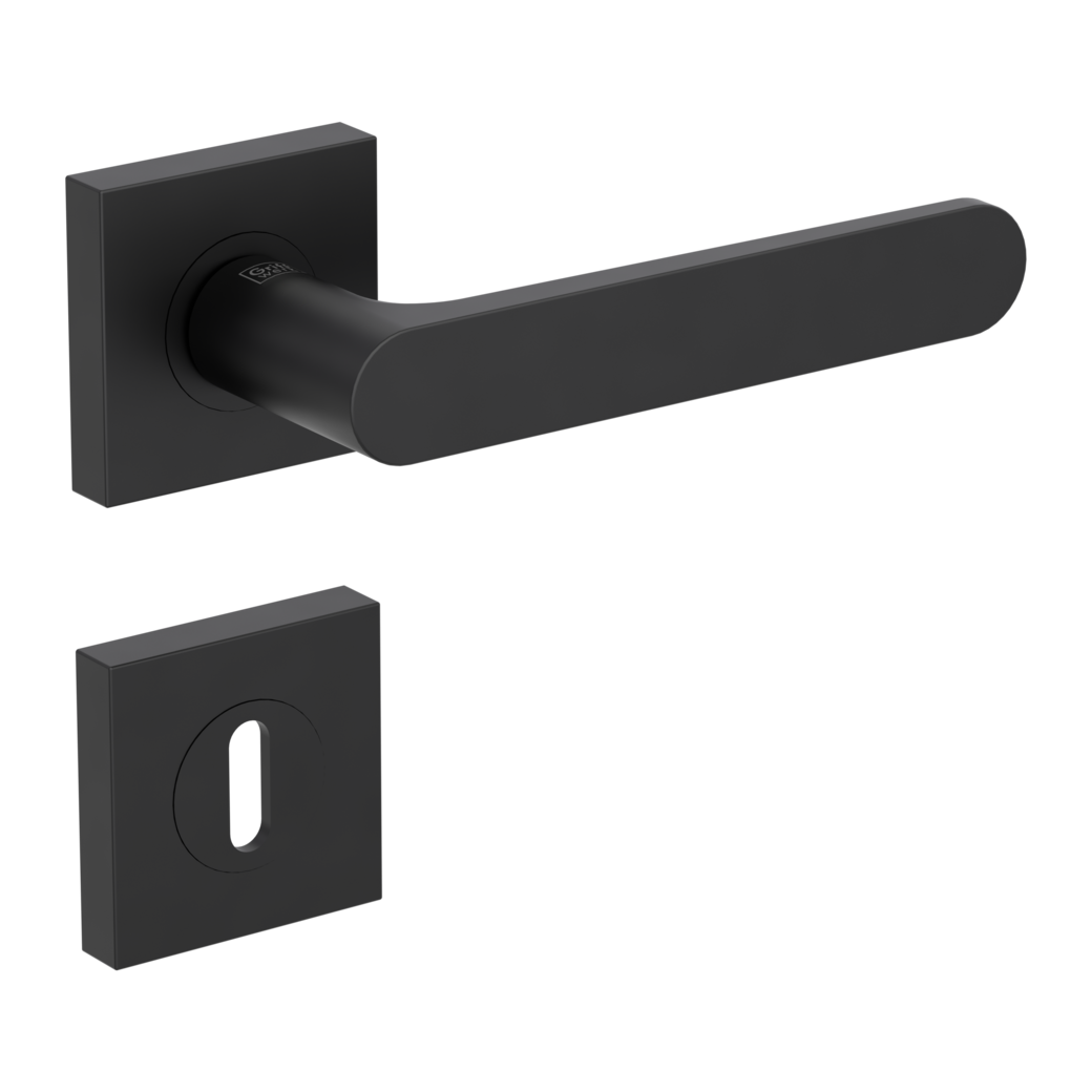 AVUS door handle set Screw-on sys.GK4 straight-edged escut. Cipher bit graphite black