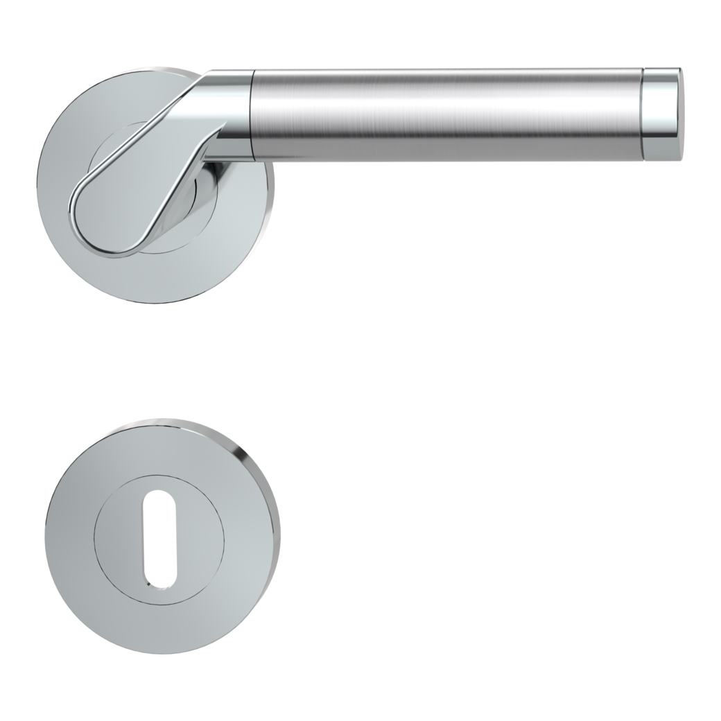 door handle set CORINNA screw on cl4 rose set round mortice lock chrome/brushed steel