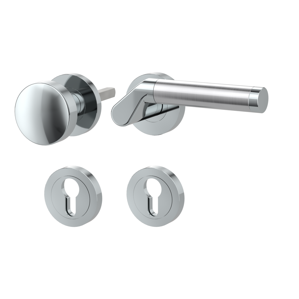 knob handle rose set CORINNA screw on cl4 rose set round knob R2 chrome/brushed steel R