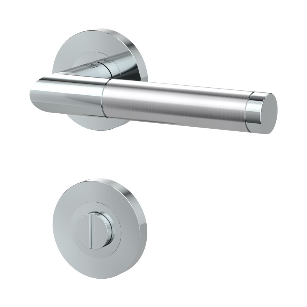 LOREDANA PROF door handle set Screw-on system GK3 round escutcheons Polished-satin stainless steel WC