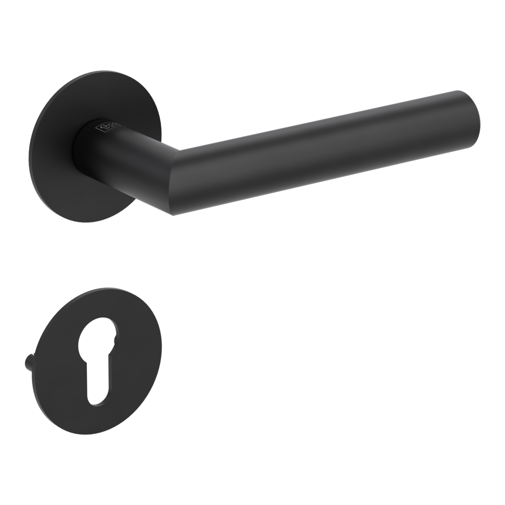 LUCIA PIATTA S door handle set Flat escutcheons round Profile cylinder graphite black
