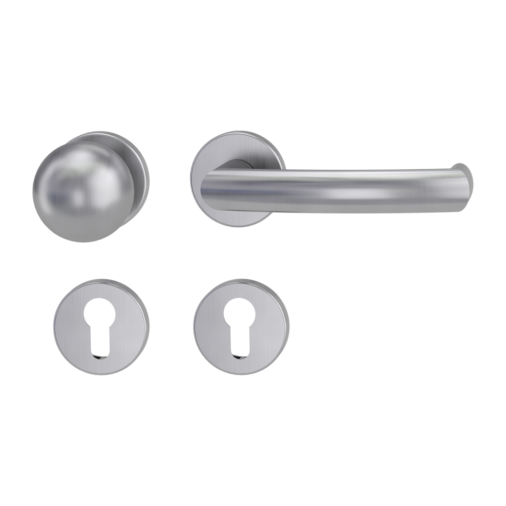 knob handle rose set LORITA clip on FP rose set round knob R4 38-50mm brushed steel R