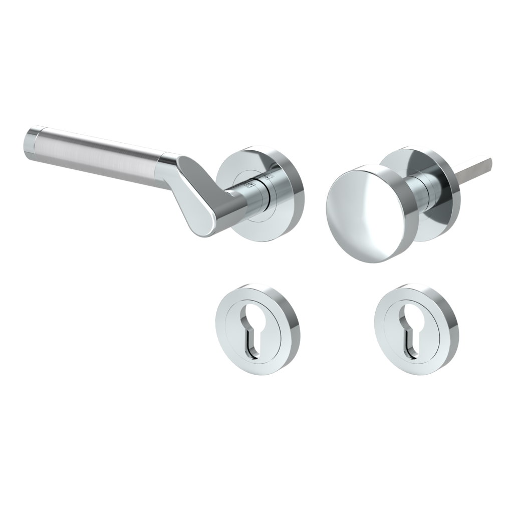 knob handle rose set CORINNA screw on cl4 rose set round knob R2 chrome/brushed steel L