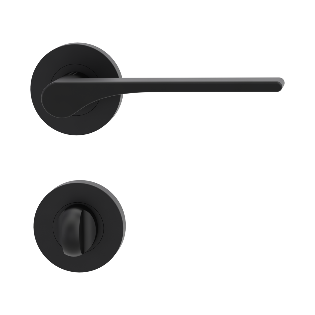 door handle set LEAF LIGHT screw on cl4 rose set round wc graphite black