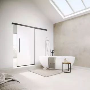 Picture Planeo Air by Griffwerk in bathroom The picture shows the Planeo Air sliding door by Griffwerk in a modern bathroom.