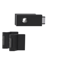 Silhouette product image in perfect product view shows the GRIFFWERK glass door lock set CUBE in the version unlockable, graphite black, 3-part hinge set
