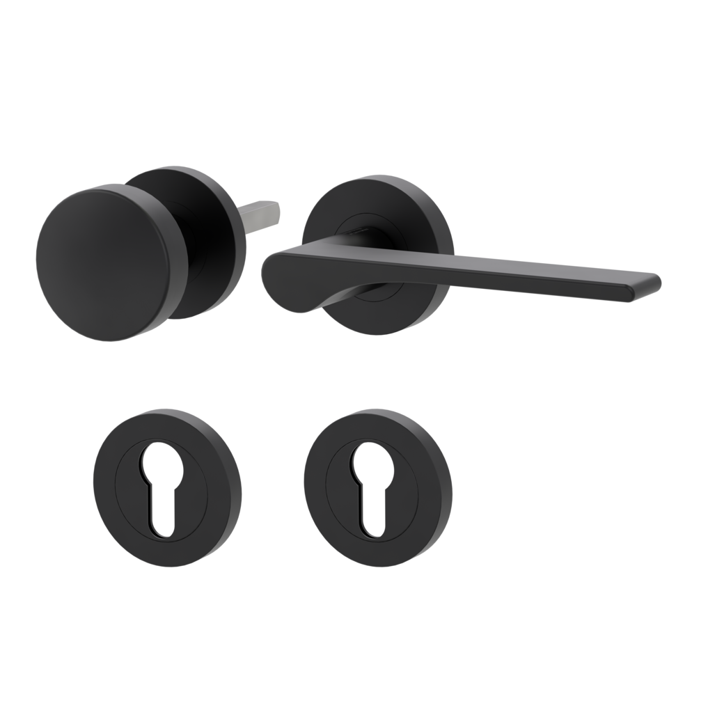 knob handle rose set LEAF LIGHT screw on cl4 rose set round knob R2 34-45mm graphite black R