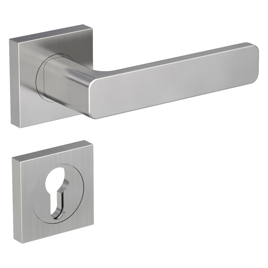 Gar.de poignée de porte MINIMAL MODERN Technique de vissage GK4 rosaces carrées Cylindre profil européen gris satiné