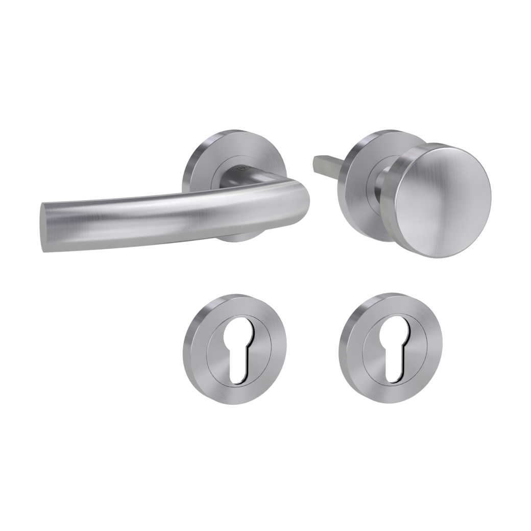 knob handle rose set LORITA PROF screw on FP rose set round knob R2 38-50mm brushed steel L