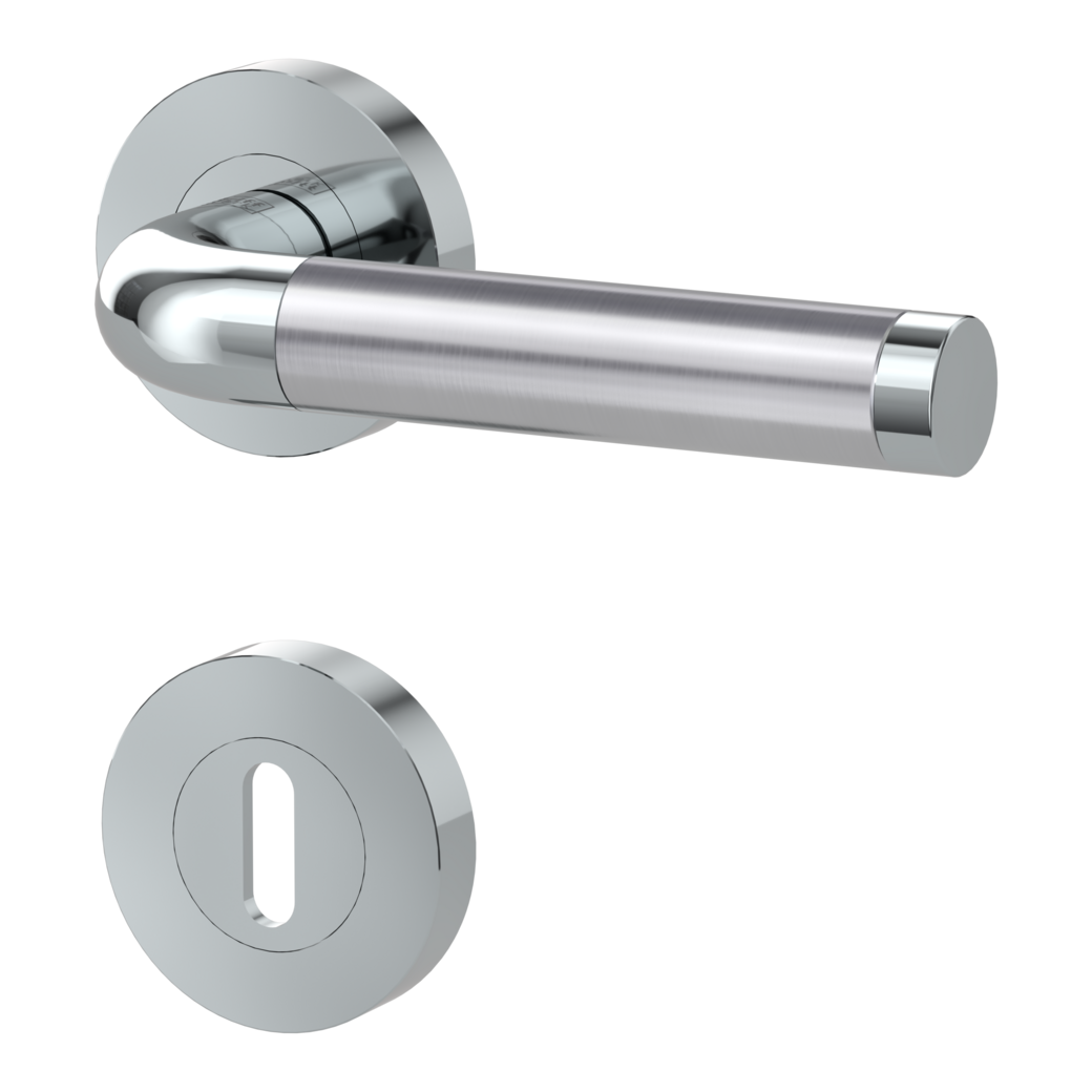 door handle set SIMONA screw on cl4 rose set round mortice lock chrome/brushed steel