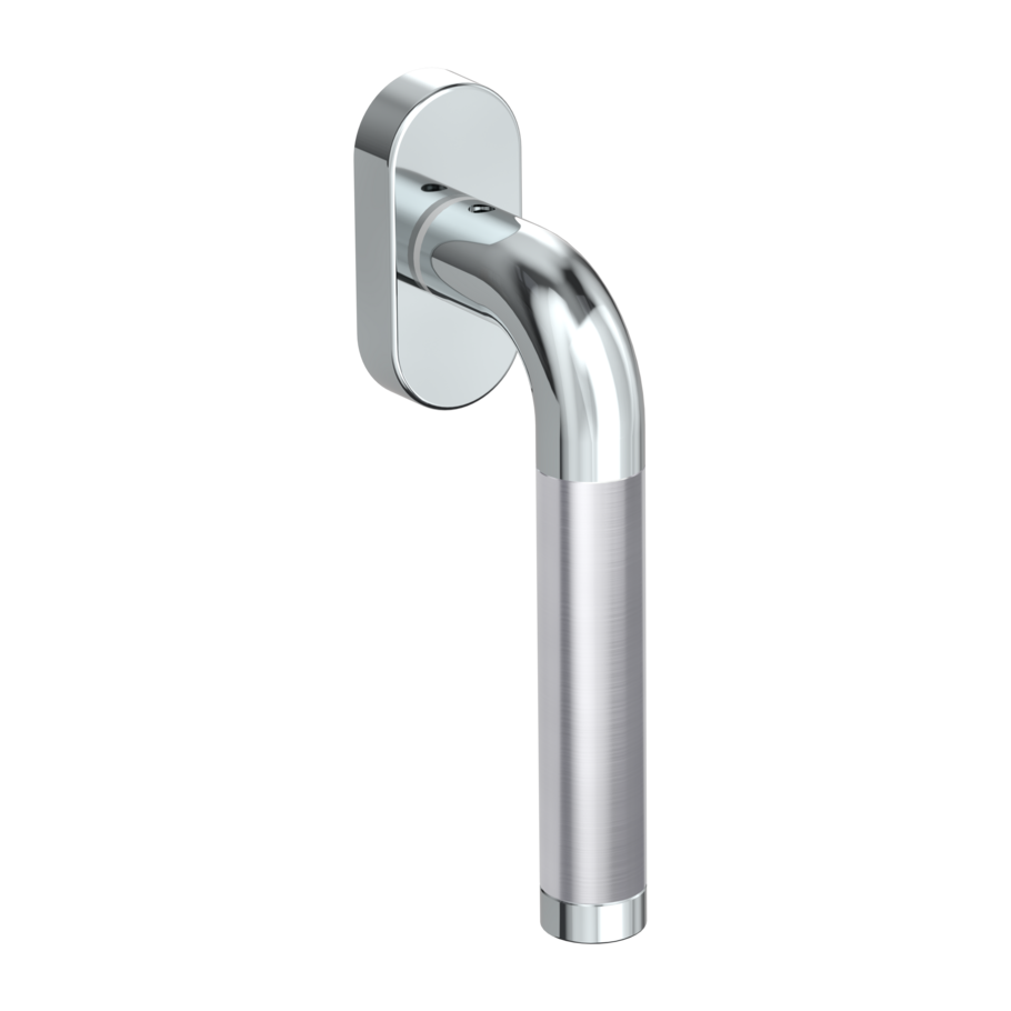 Silhouette product image in perfect product view shows the Griffwerk window handle SIMONA in the version unlockable, chrome/brushed steel