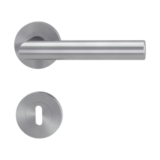 Isolated product image in perfect product view shows the GRIFFWERK rose set LUCIA PROF in the version mortice lock - brushed steel - screw on technique