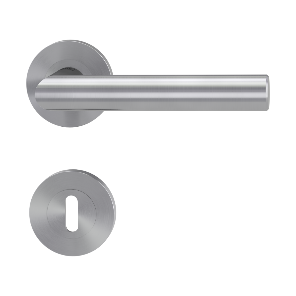 door handle set LUCIA PROF screw on cl4 rose set round mortice lock brushed steel