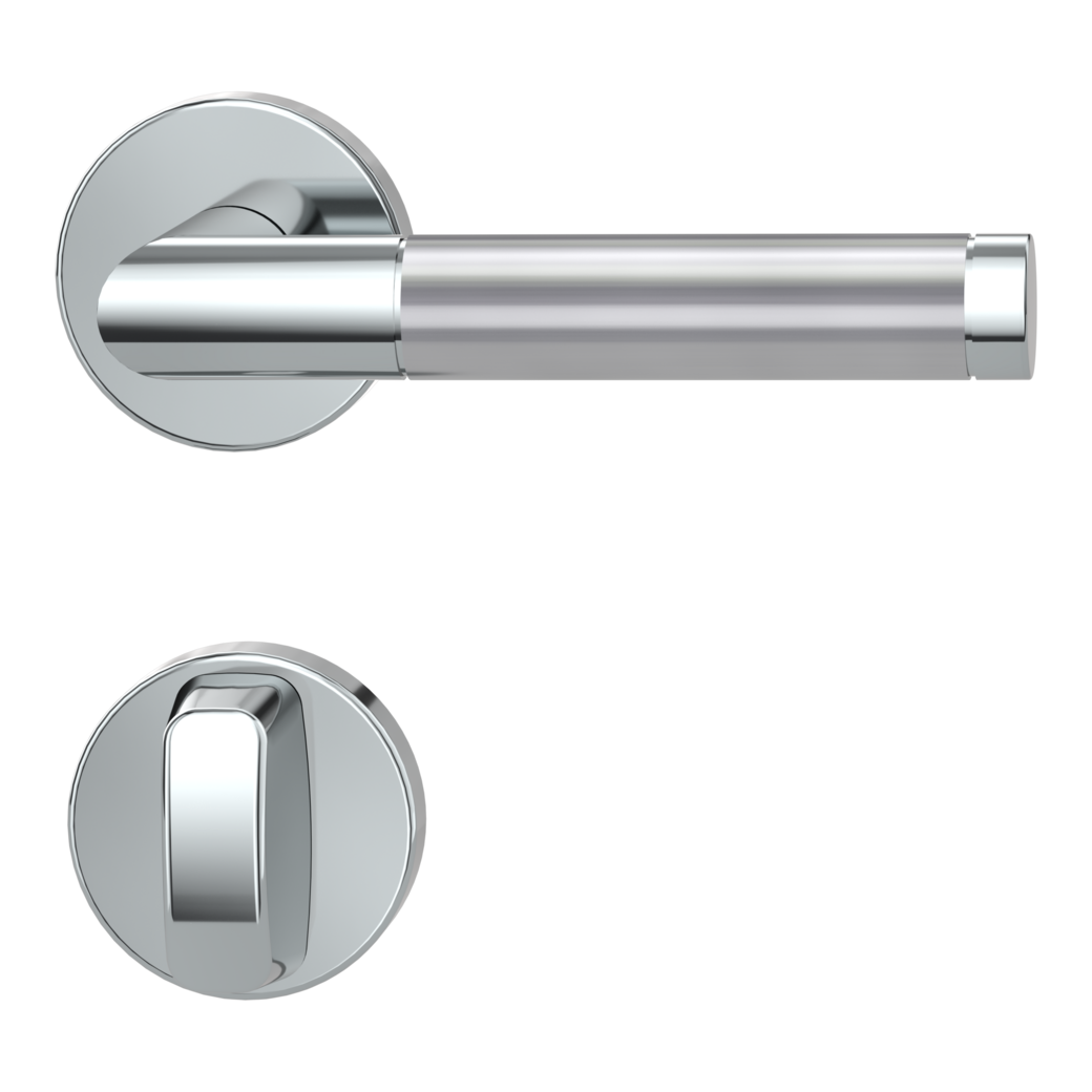 LOREDANA door handle set Clip-on system GK3 round escutcheons Polished-satin stainless steel WC