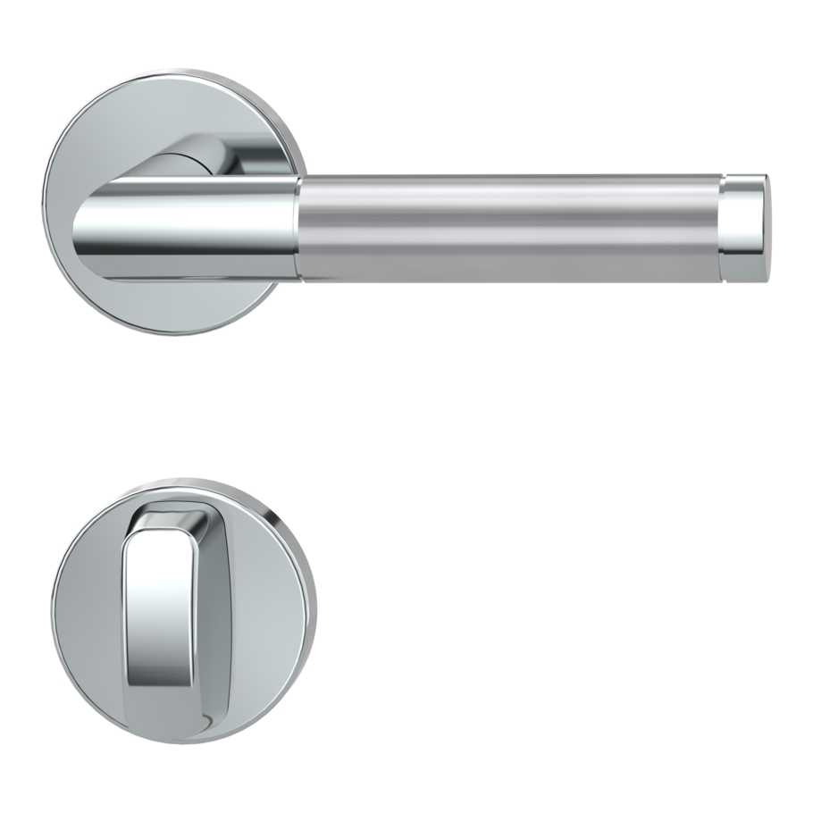 Isolated product image in perfect product view shows the GRIFFWERK rose set LORITA in the version turn and release - brushed steel - clip on technique inside view 