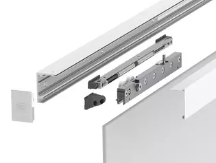 The illustration shows PLANEO X120 with 2 castors and the Softclose of the sliding door system Planeo X120 by Griffwerk in detail.