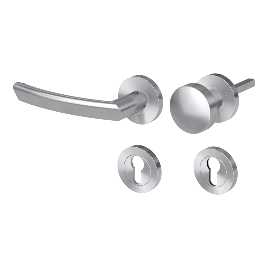 knob handle rose set CRYSTAL screw on cl3 rose set round knob R2 brushed steel L