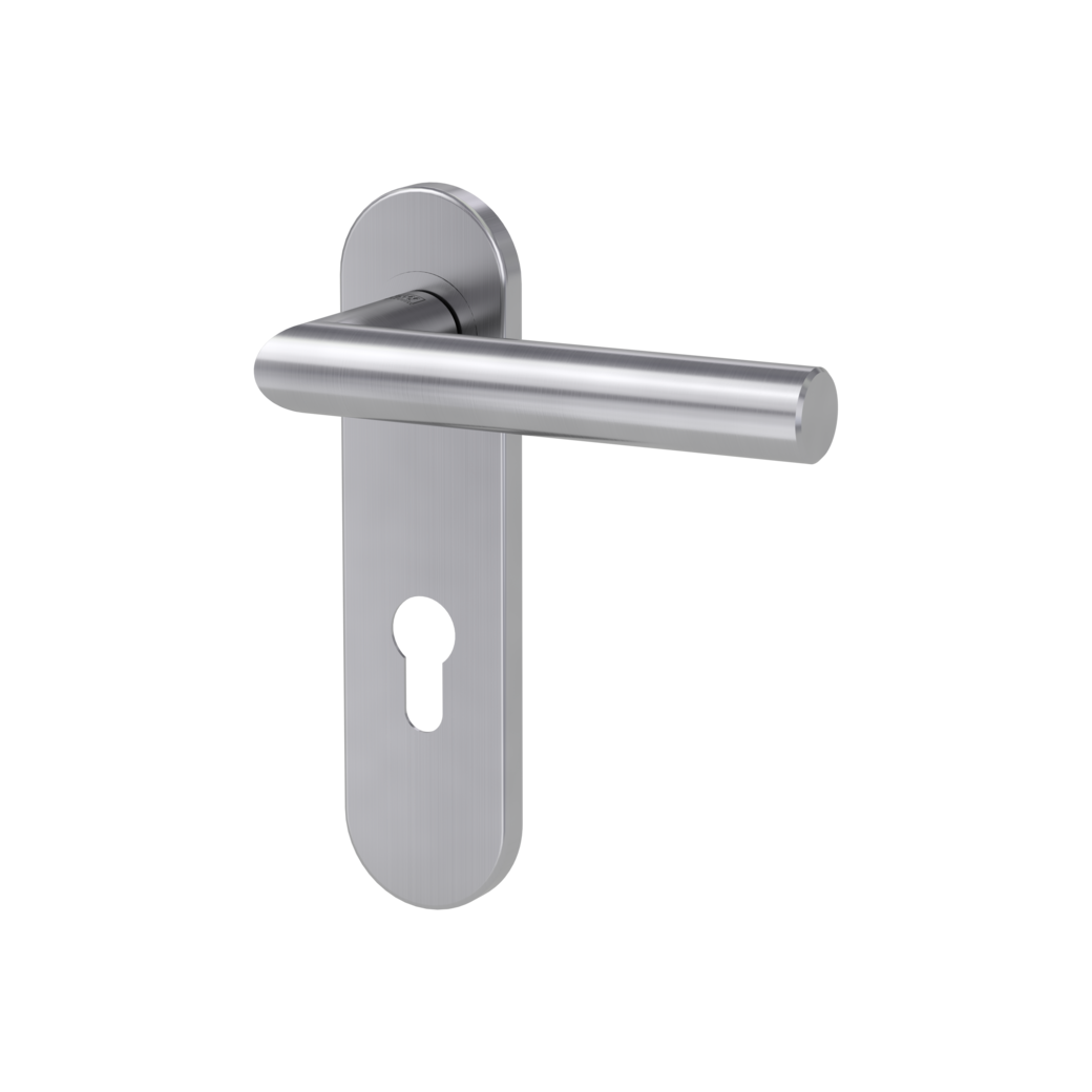 LUCIA PROF door handle set Screw-on system GK4 round short backpl. Satin stainless steel profile cylinder